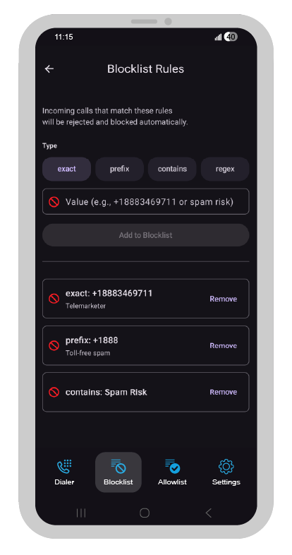 Illustration of the Smart Block Lists screen
